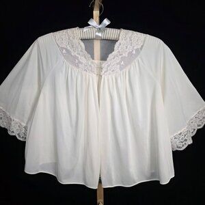 Vintage Shadowline Bed Jacket Pink Lace Trim Embroidered Pink Flowers M